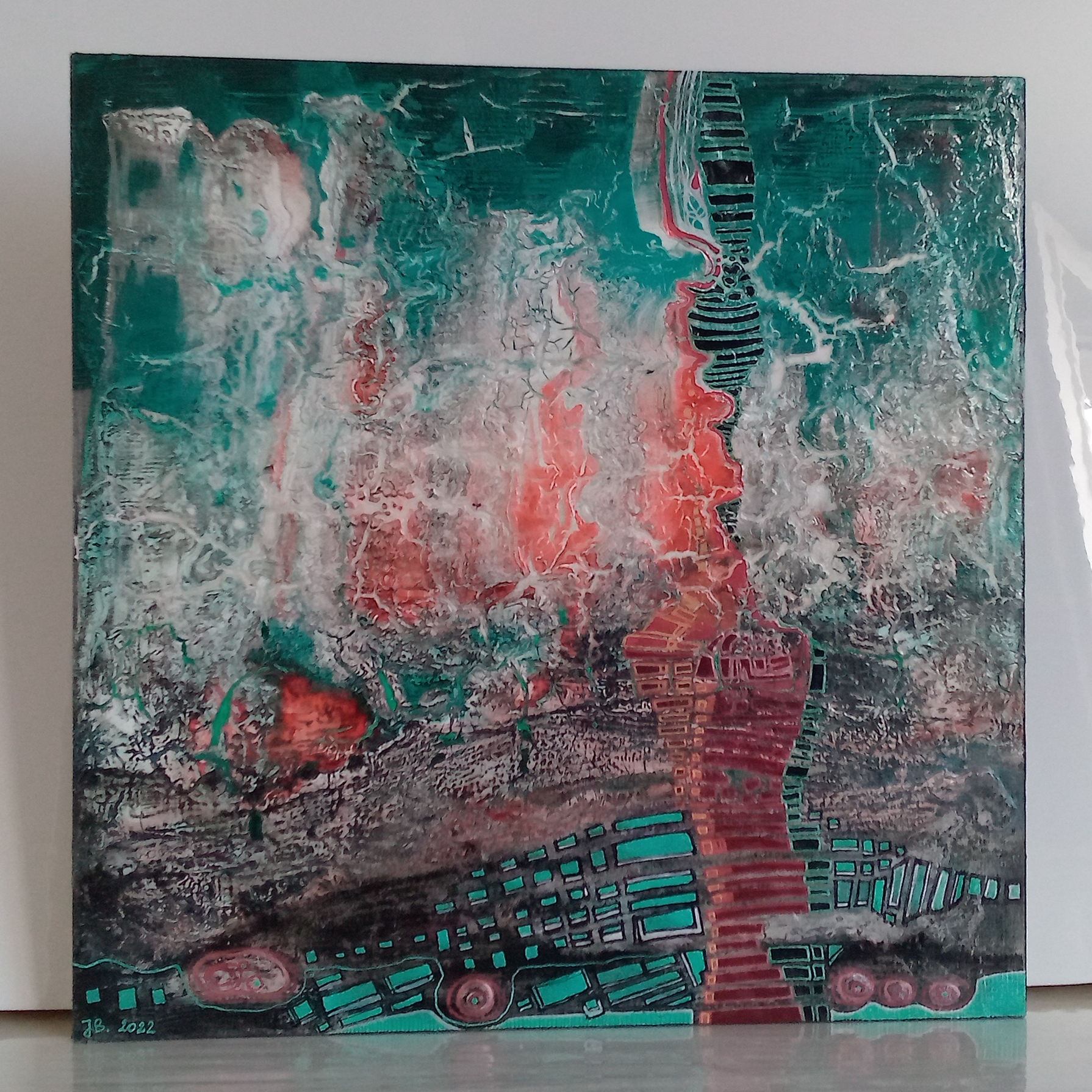 petit tableau abstrait et original peinture acrylique 30cm x 30cm