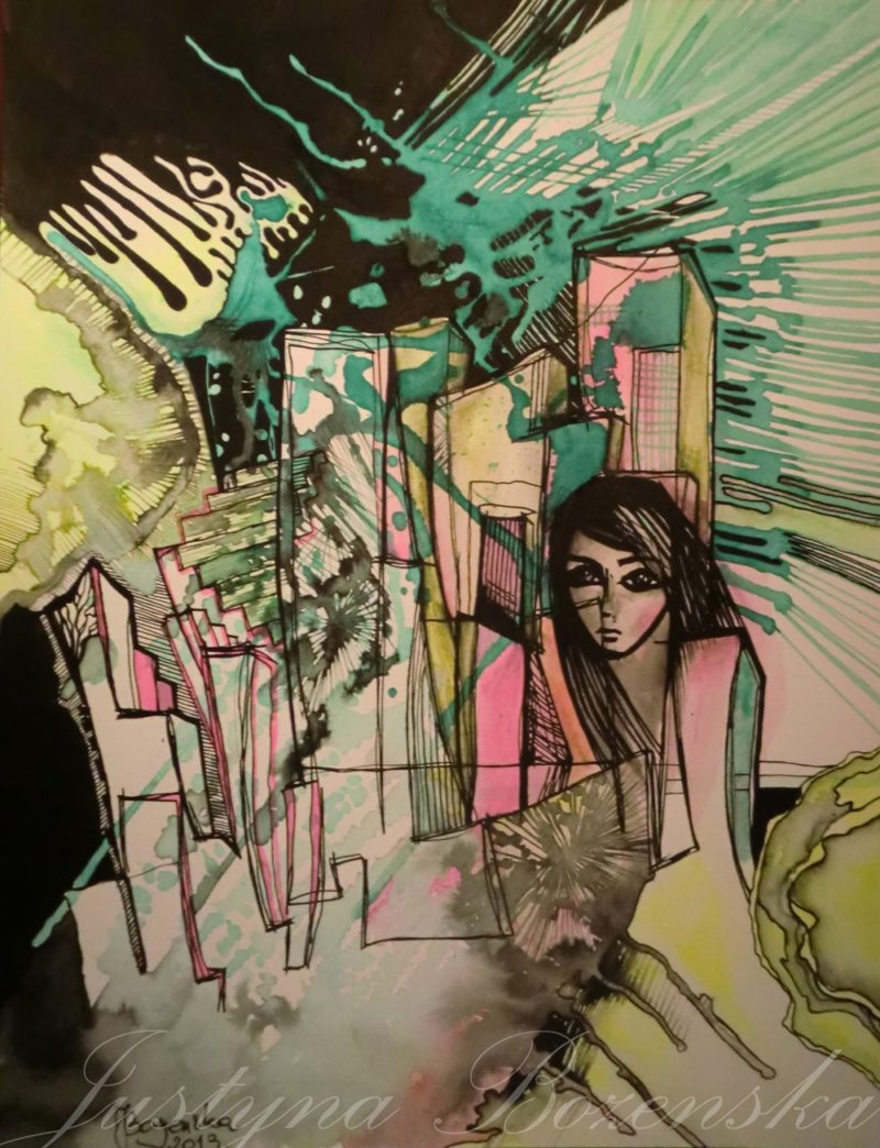 tableau ancre de chine feutres couleurs abstrait 11