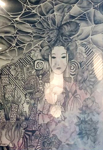 dessin à l'encre geisha arachnéenne