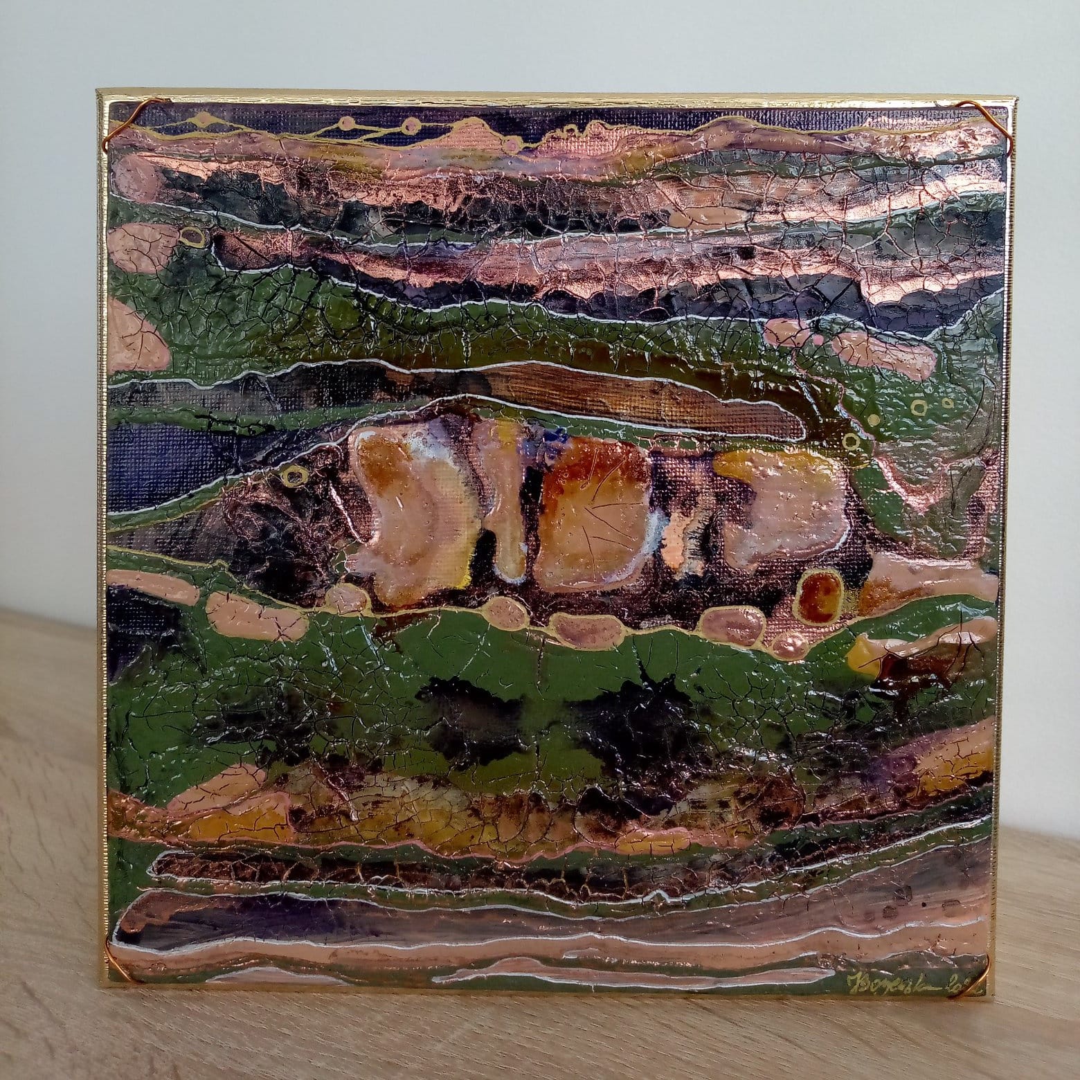 petit tableau acrylique abstrait or de la terre