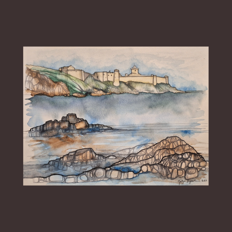 aquarelle fort la latte bretagne (1)